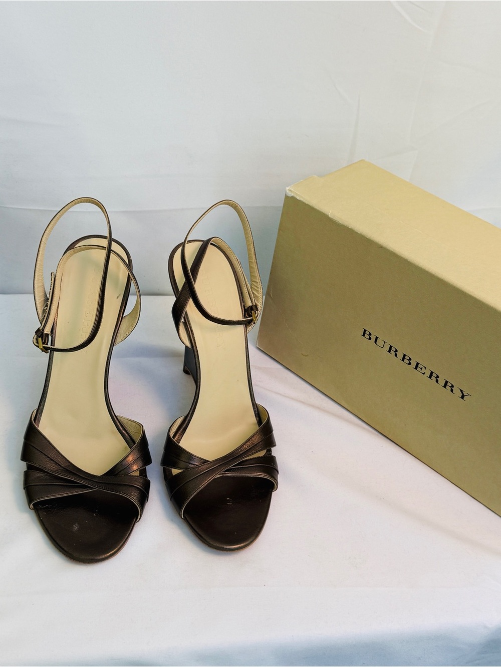 Burberry Dark Brown Leather Cross-Strap Heels